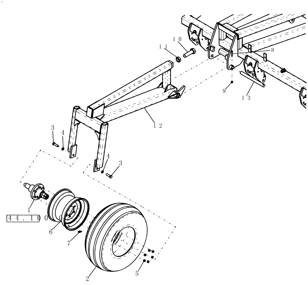 Схема запчастей Case IH 800 - (39.100.30) - 10 WING FRAME TRAILING WHEEL (39) - FRAMES AND BALLASTING