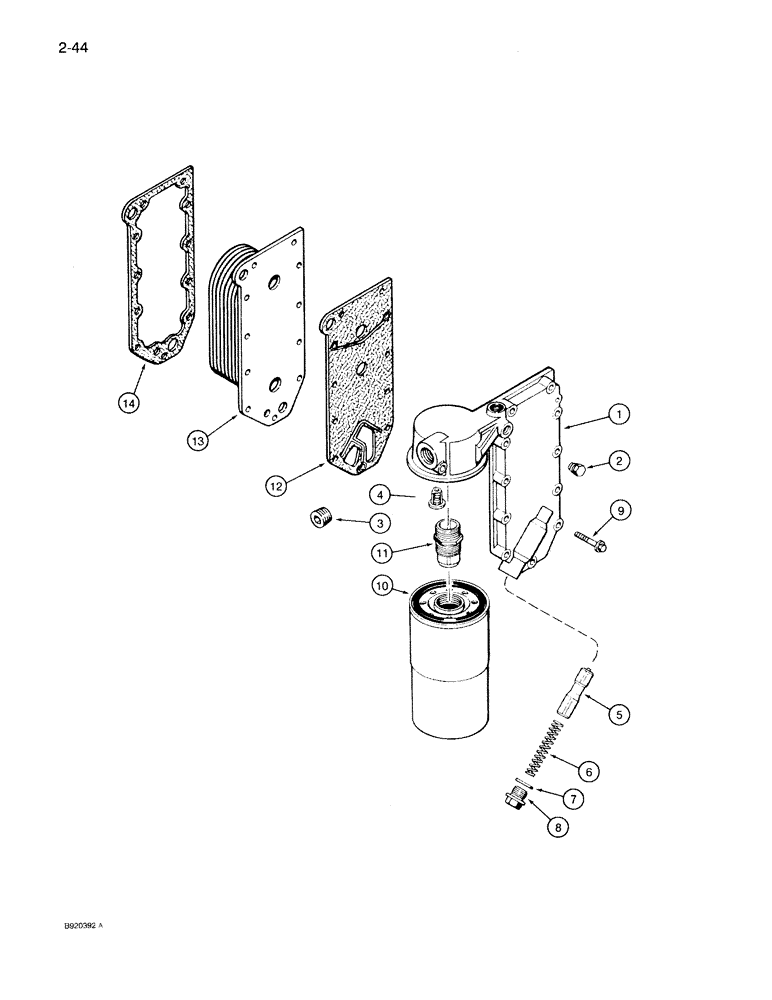 Схема запчастей Case IH 7140 - (2-044) - OIL FILTER AND COOLER, 6T-830 ENGINE, 6TA-830 ENGINE, PRIOR TO ENGINE S/N 44500128 (02) - ENGINE