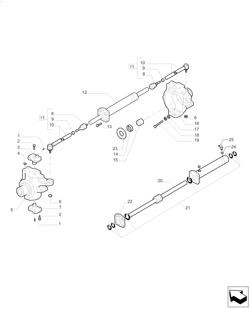 Схема запчастей Case IH FARMALL 110A - (25.108.AG[01]) - FRONT AXLE SWIVEL HOUSING & STEER CYLINDER - STANDARD DUTY (108 & 118 HP) (25) - FRONT AXLE SYSTEM
