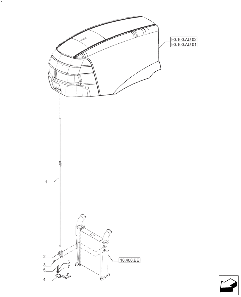 Схема запчастей Case IH FARMALL 110A - (90.102.AD) - STRAP HOOD (90) - PLATFORM, CAB, BODYWORK AND DECALS