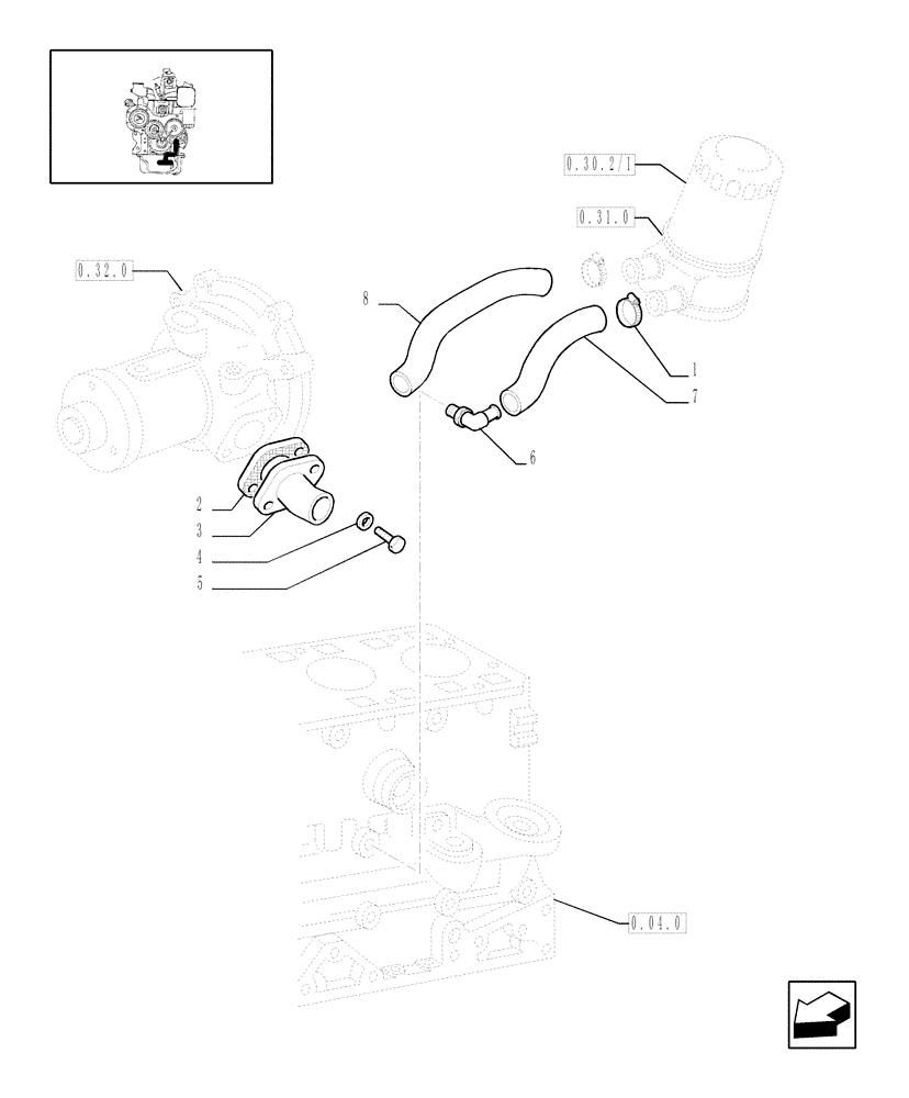 Схема запчастей Case IH JX65 - (0.32.3/03) - WATER LINE (AFTER S/N 13287) (01) - ENGINE