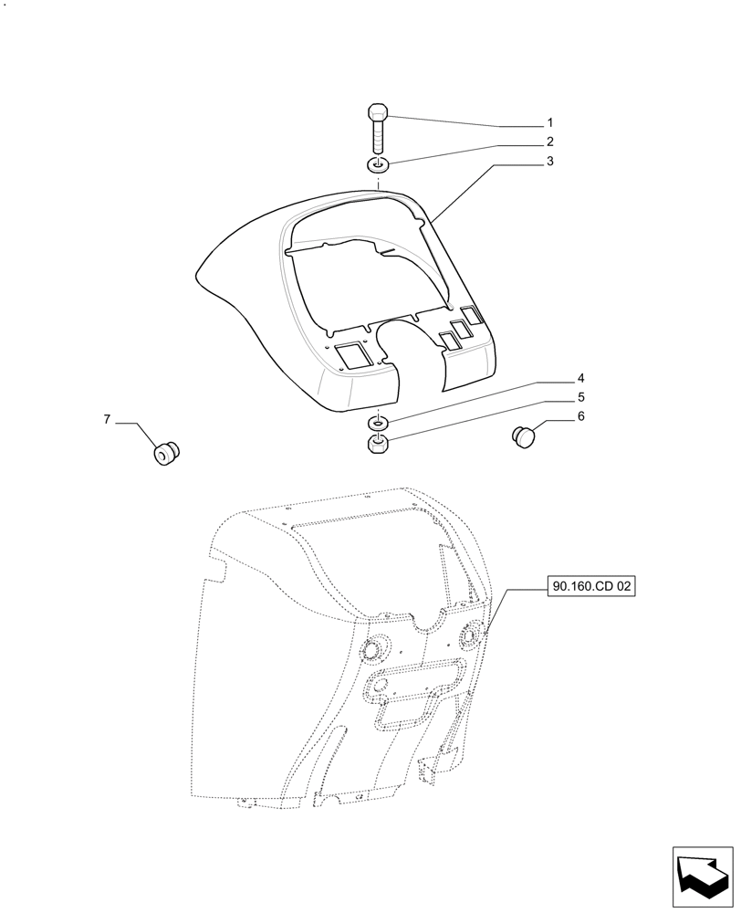 Схема запчастей Case IH FARMALL 110A - (90.160.CD[01]) - TRIM PANEL - FRONT (90) - PLATFORM, CAB, BODYWORK AND DECALS
