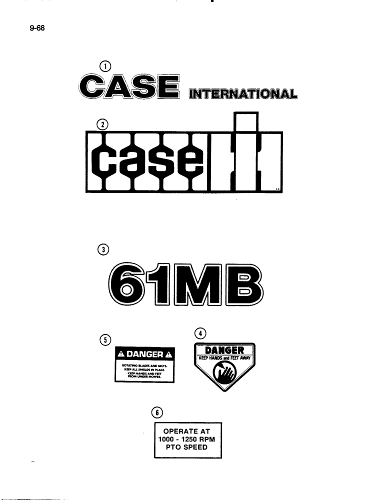 Схема запчастей Case IH 61MB - (9-068) - DECALS, 61MB MOWER (03) - CHASSIS/MOUNTED EQUIPMENT