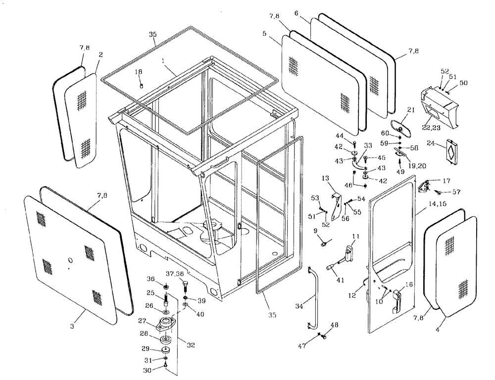 Схема запчастей Case IH 7700 - (A11[01]) - CABIN/GLASS/RUBBER/DOORS/MOUNTS Mainframe & Functioning Components