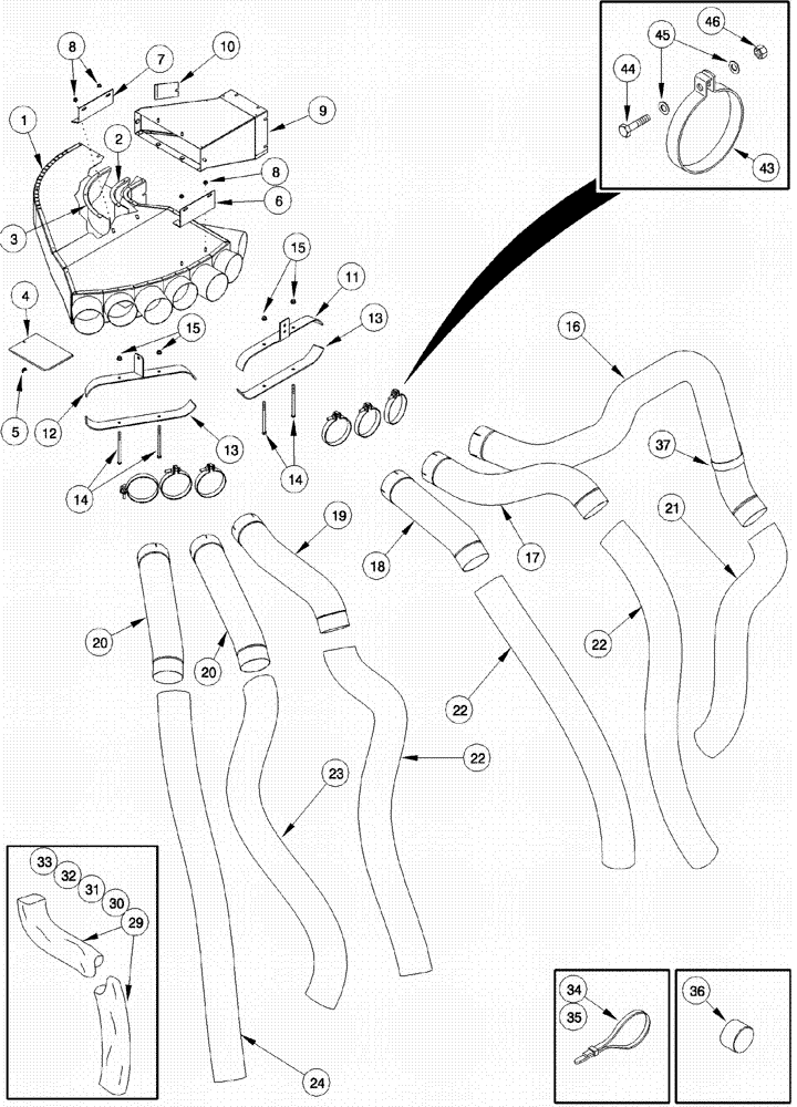 Схема запчастей Case IH 620 - (09C-23) - AIR DUCTS AND HOSES - RIGHT SIDE (15) - HANDLING SYSTEM