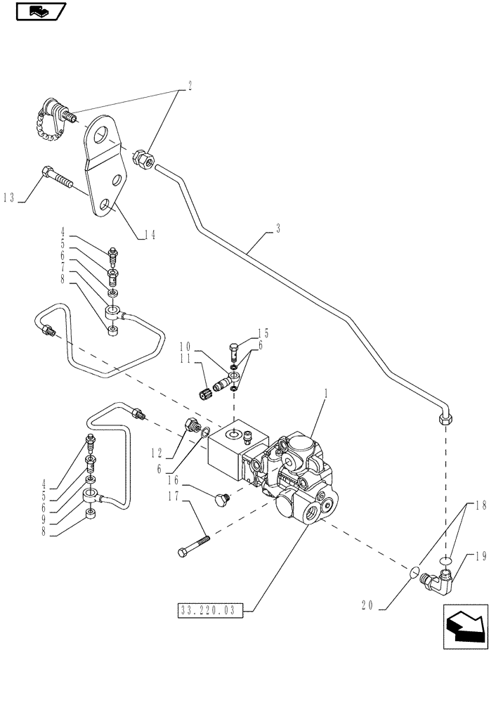 Схема запчастей Case IH MAGNUM 210 - (33.220.02) - HYDRAULIC TRAILER BRAKE (UNIVERSAL) BRAKING SYSTEM, WITH POWERSHIFT TRANSMISSION (33) - BRAKES & CONTROLS