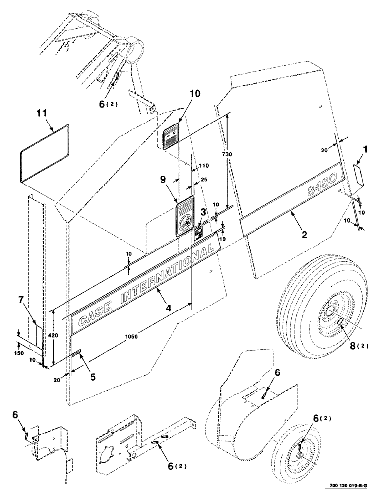 Схема запчастей Case IH 8480 - (9-04) - DECALS AND LOCATION DIAGRAM, LEFT, SERIAL NUMBER CFH0051001 THROUGH CFH0114150 Decals & Attachments