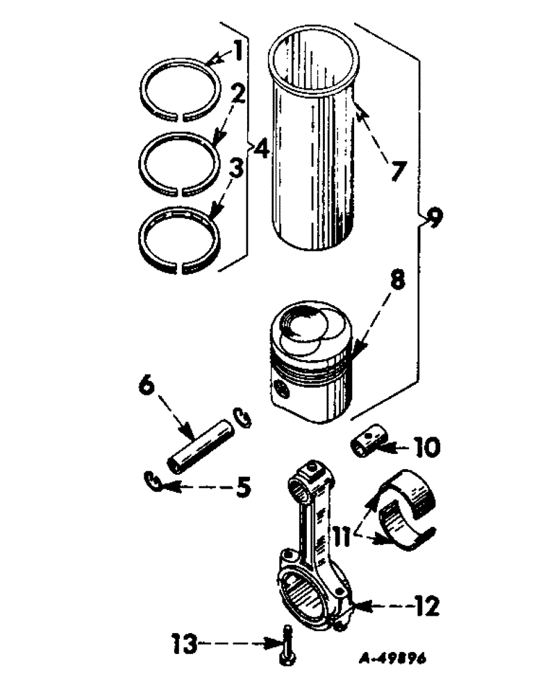 Схема запчастей Case IH 706 - (D-08) - DIESEL ENGINES, CONNECTING RODS AND SLEEVE SETS, ENGINE SERIAL NO. 71778 AND ABOVE (01) - ENGINE
