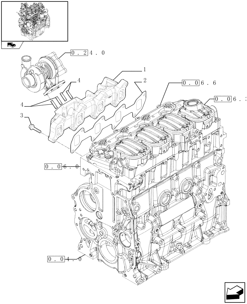 Схема запчастей Case IH FARMALL 65C - (0.07.7) - EXHAUST MANIFOLD (01) - ENGINE