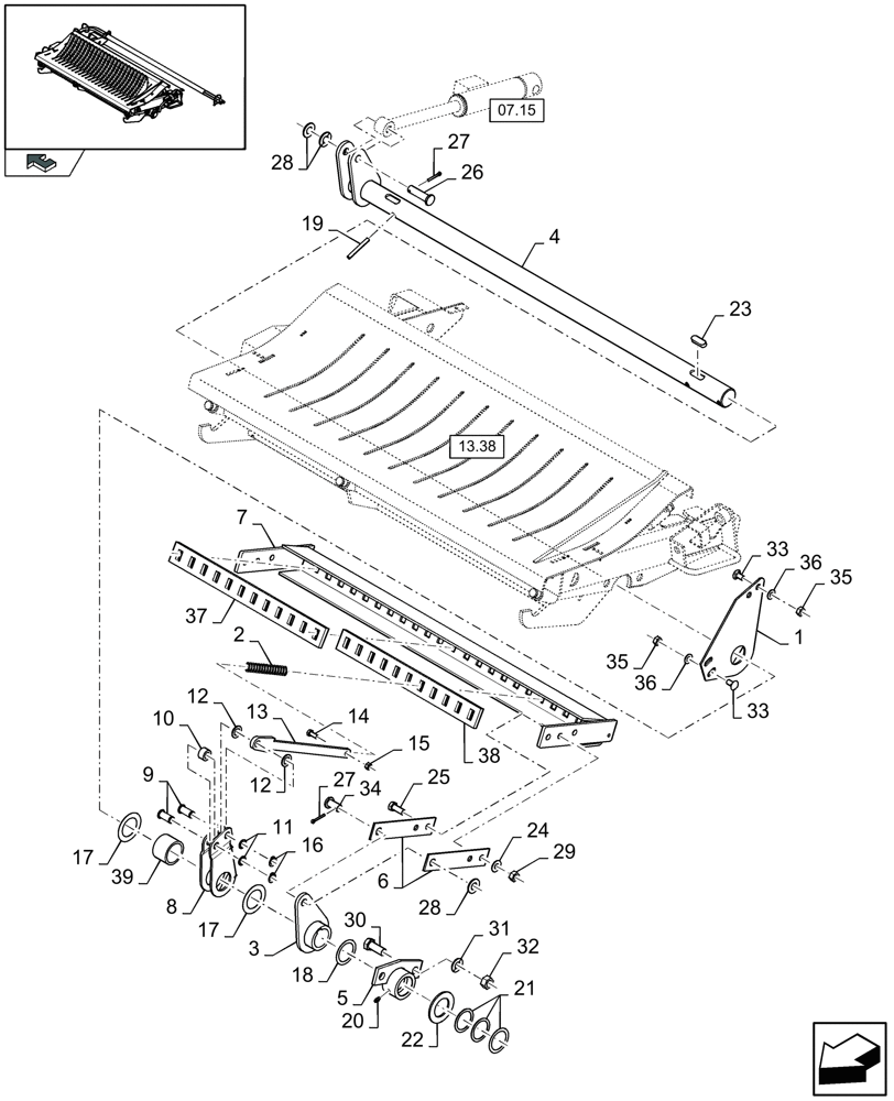 Схема запчастей Case IH LB333R - (13.39[01]) - KNIFE DRAWER MEDIUM CUT, RODS (13) - FEEDER