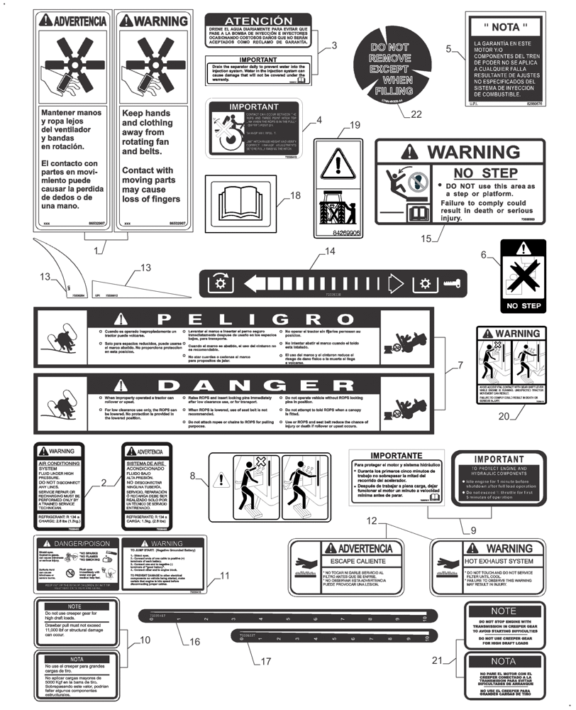 Схема запчастей Case IH FARMALL 110A - (90.108.AC[01]) - DECALS, WARNING & SERVICE (90) - PLATFORM, CAB, BODYWORK AND DECALS