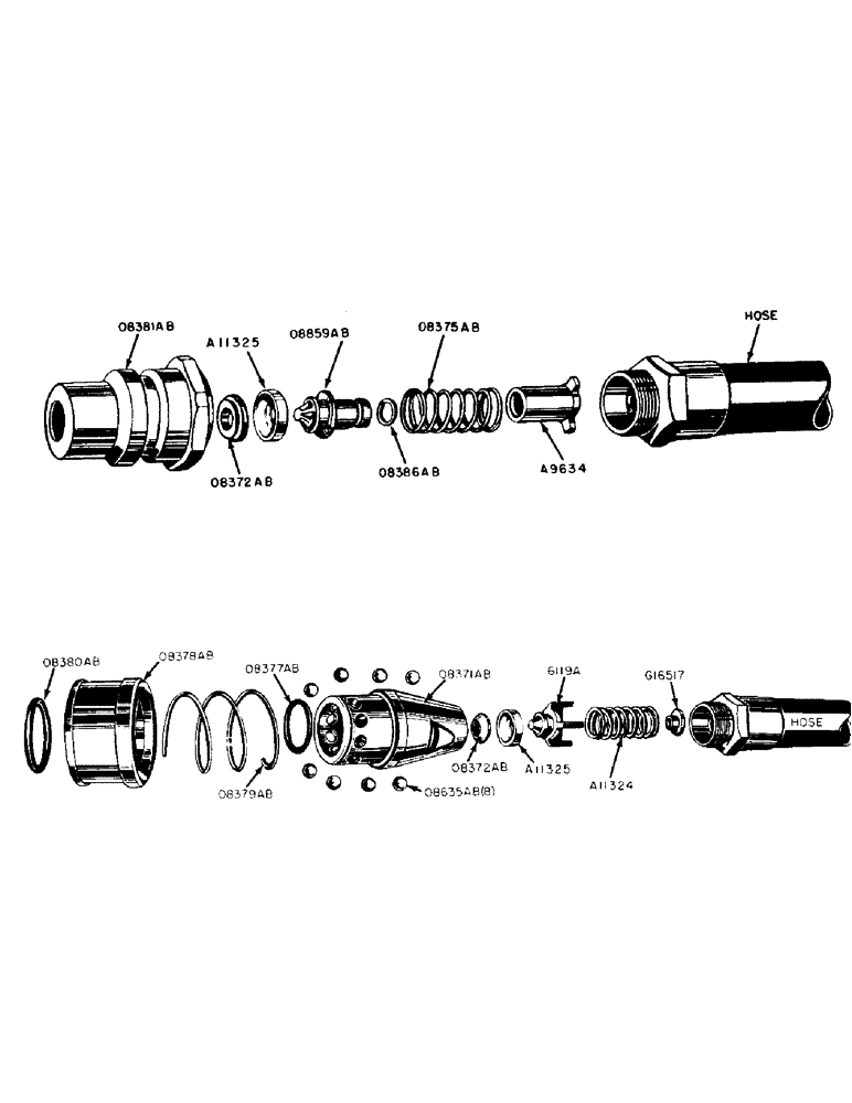 Схема запчастей Case IH 300-SERIES - (169) - 4025AA BREAK AWAY COUPLING PLUG, 40266AA B. A. SOCKET, 4268AA SERV KIT, ADAPTER PLUGS FOR B.A. COUPL (08) - HYDRAULICS