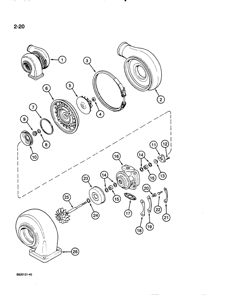Схема запчастей Case IH 6830T - (2-20) - TURBOCHARGER ASSEMBLY, 6T-830 ENGINE, 6TA-830 ENGINE 