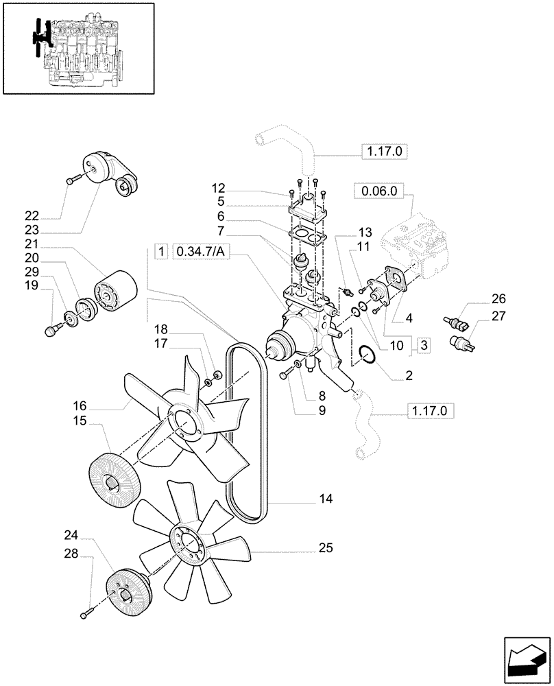 Схема запчастей Case IH MXM140 - (0.34.7) - WATER PUMP / FAN (01) - ENGINE