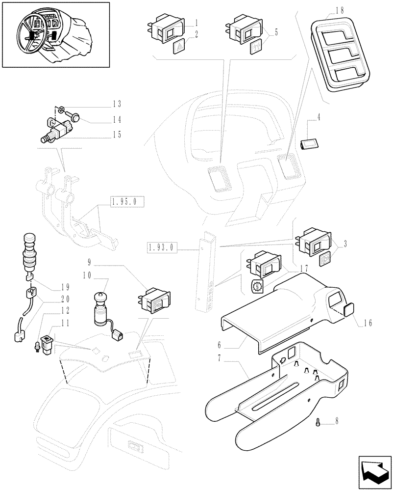 Схема запчастей Case IH MXM130 - (1.91.1[02]) - SWITCHES, INSTRUMENT PANEL (10) - OPERATORS PLATFORM/CAB