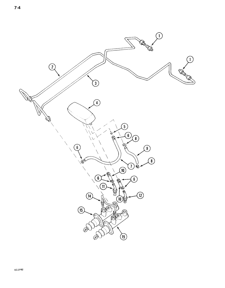 Схема запчастей Case IH 995 - (7-04) - BRAKE RESERVOIR AND PIPES, TRACTOR WITHOUT CAB (07) - BRAKES