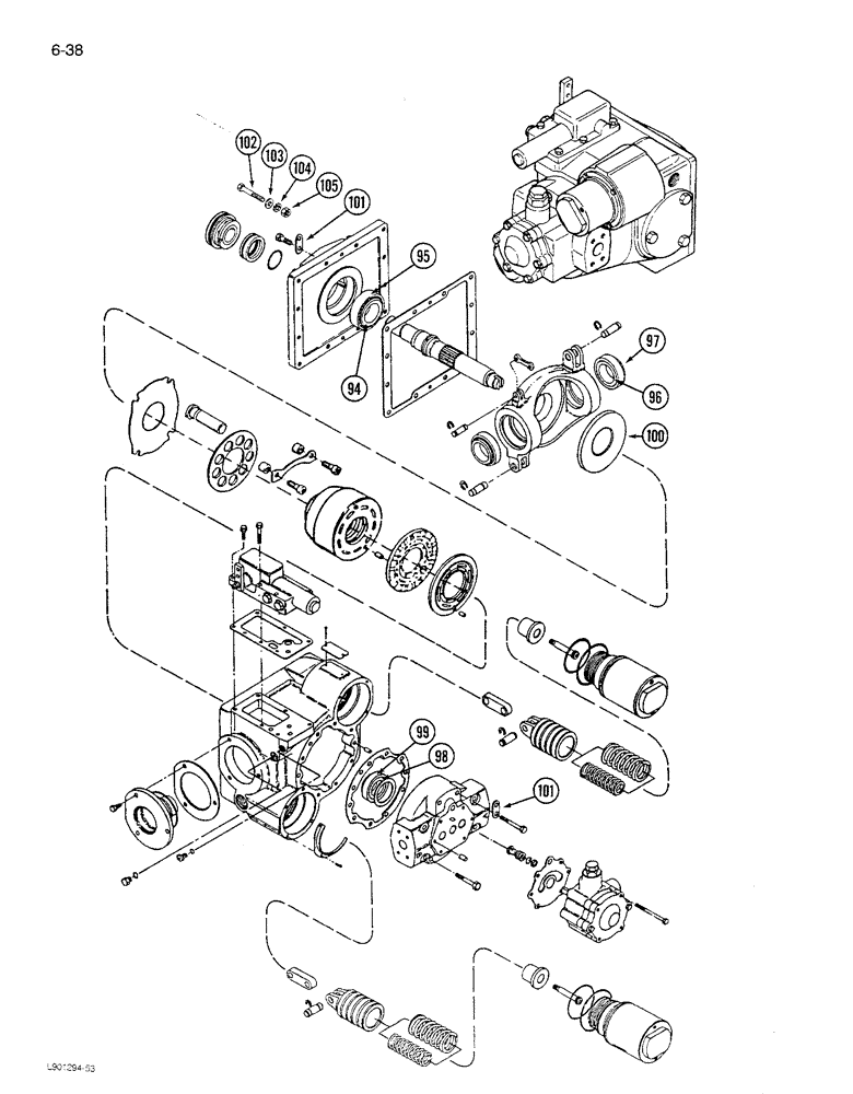 Схема запчастей Case IH 1680 - (6-038) - HYDROSTATIC PUMP ASSEMBLY, W/ SINGLE & DUAL SPEED MOTOR, CORN AND GRAIN COMBINE, (CONTD) (03) - POWER TRAIN