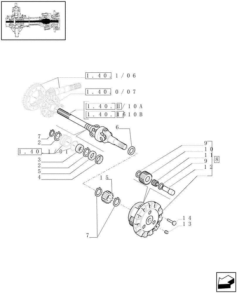 Схема запчастей Case IH PUMA 195 - (1.40.1/10) - (VAR.195-212) 4WD FRONT AXLE WITH SUSPENSIONS,BRAKE,"TERRALOCK" - GEARS AND DIFFERENTIAL AXLE (04) - FRONT AXLE & STEERING
