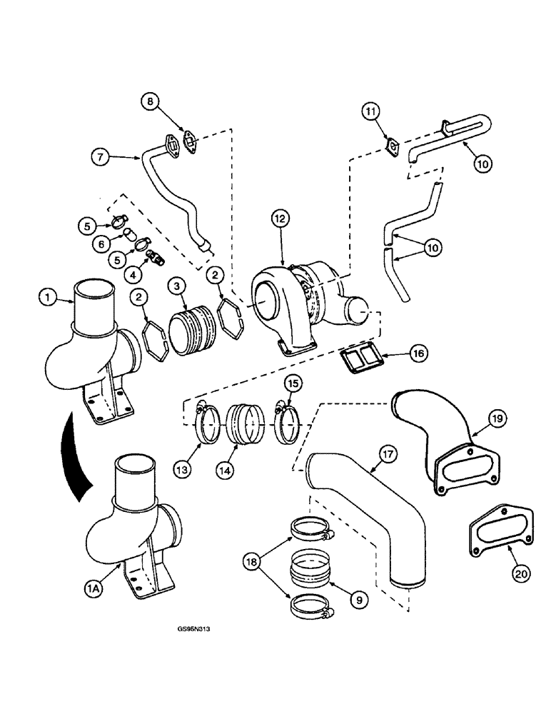 Схема запчастей Case IH DTI-466B - (9E-176) - TURBOCHARGER AND CONNECTIONS 