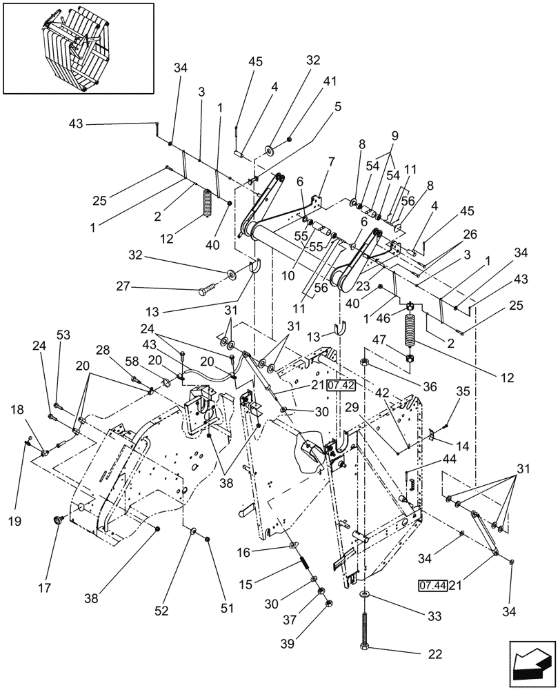 Схема запчастей Case IH RB554 - (14.32) - BELT TENSION (14) - BALE CHAMBER
