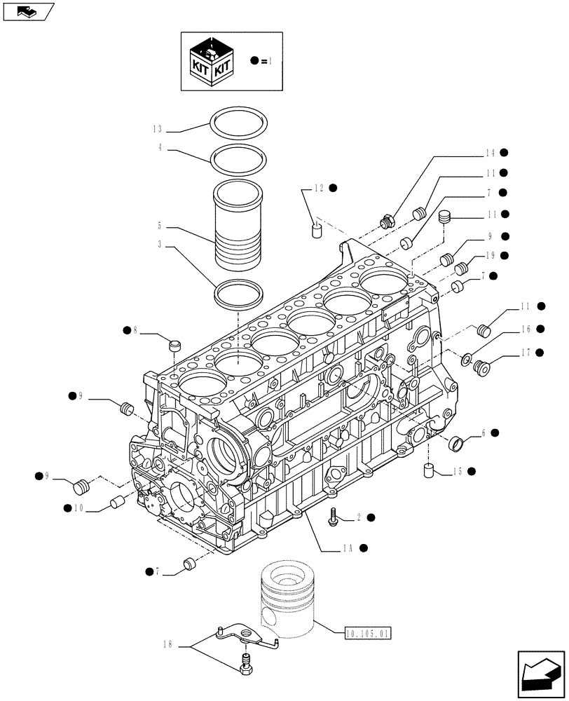 Схема запчастей Case IH F3AFE613A A002 - (10.001.02[01]) - CYLINDER BLOCK & RELATED PARTS (504137348 - 504071143 - 504155444) (10) - ENGINE