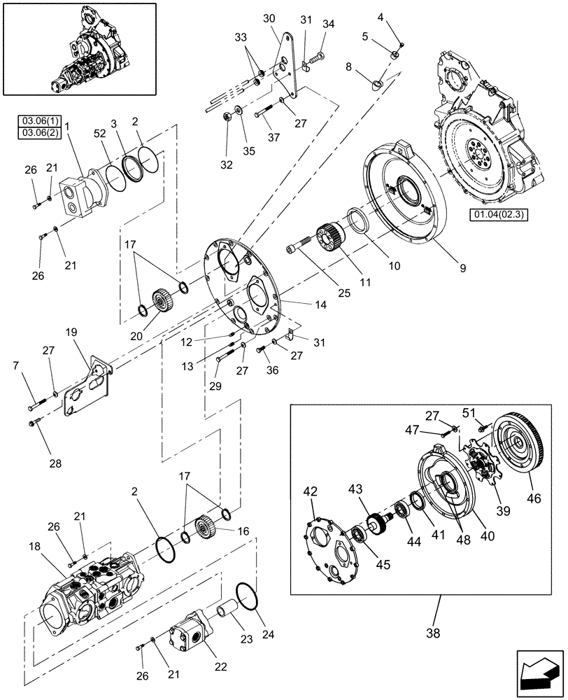 Схема запчастей Case IH WDX1002S - (03.10[2]) - FLYWHEEL AND GEARBOX (03) - TRANSMISSION