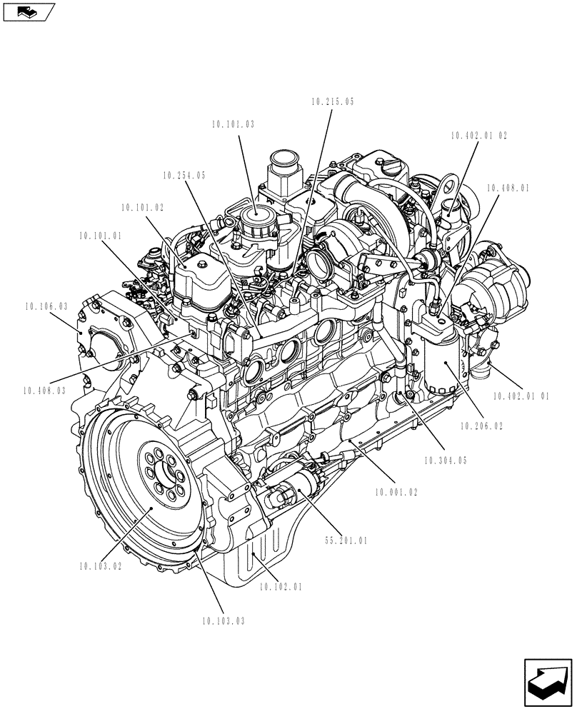 Схема запчастей Case IH F4GE9684D J604 - (10.000.01[02]) - PICTORIAL OVERVIEW 2/2 - ENGINE (10) - ENGINE