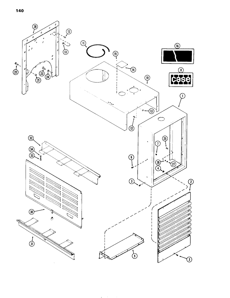 Схема запчастей Case IH 504DT - (140) - ENCLOSURE, COMPLETE, 504DT TURBOCHARGED ENGINES, D, E (90) - PLATFORM, CAB, BODYWORK AND DECALS