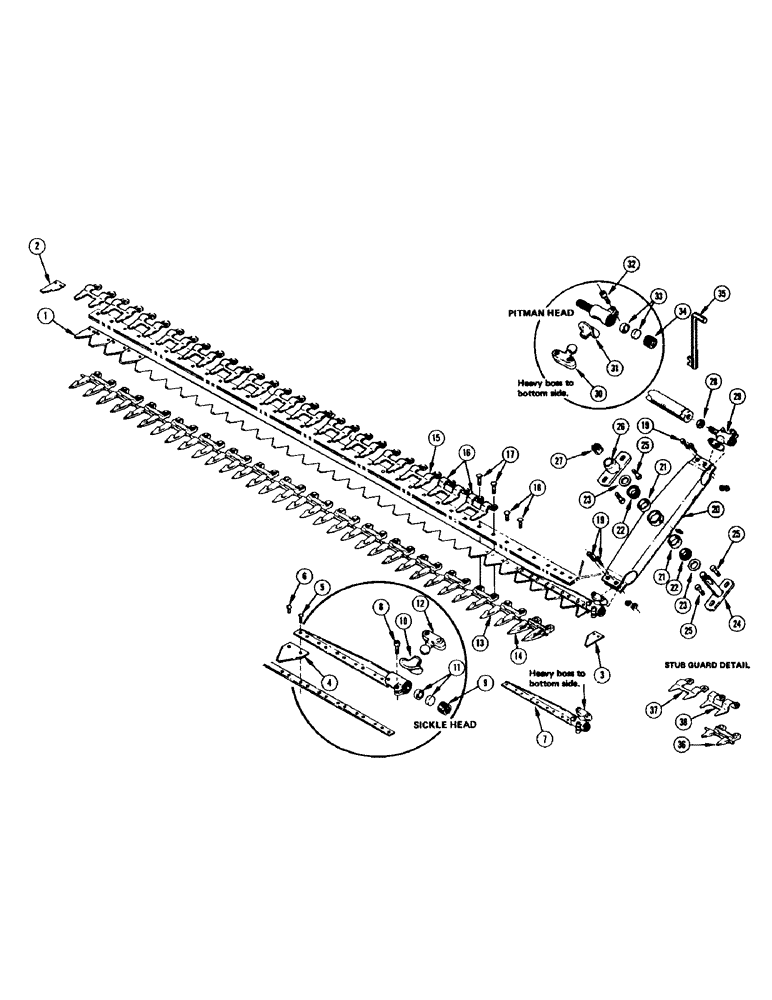 Схема запчастей Case IH 675 - (38) - SICKLE AND SWAYBAR ASSEMBLY, STUBGUARDS 