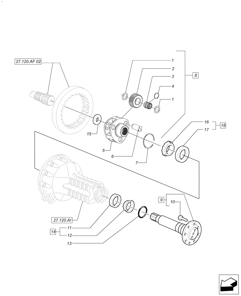 Схема запчастей Case IH FARMALL 110A - (27.120.AF[01]) - SIDE GEAR REDUCTION UNIT (27) - REAR AXLE SYSTEM