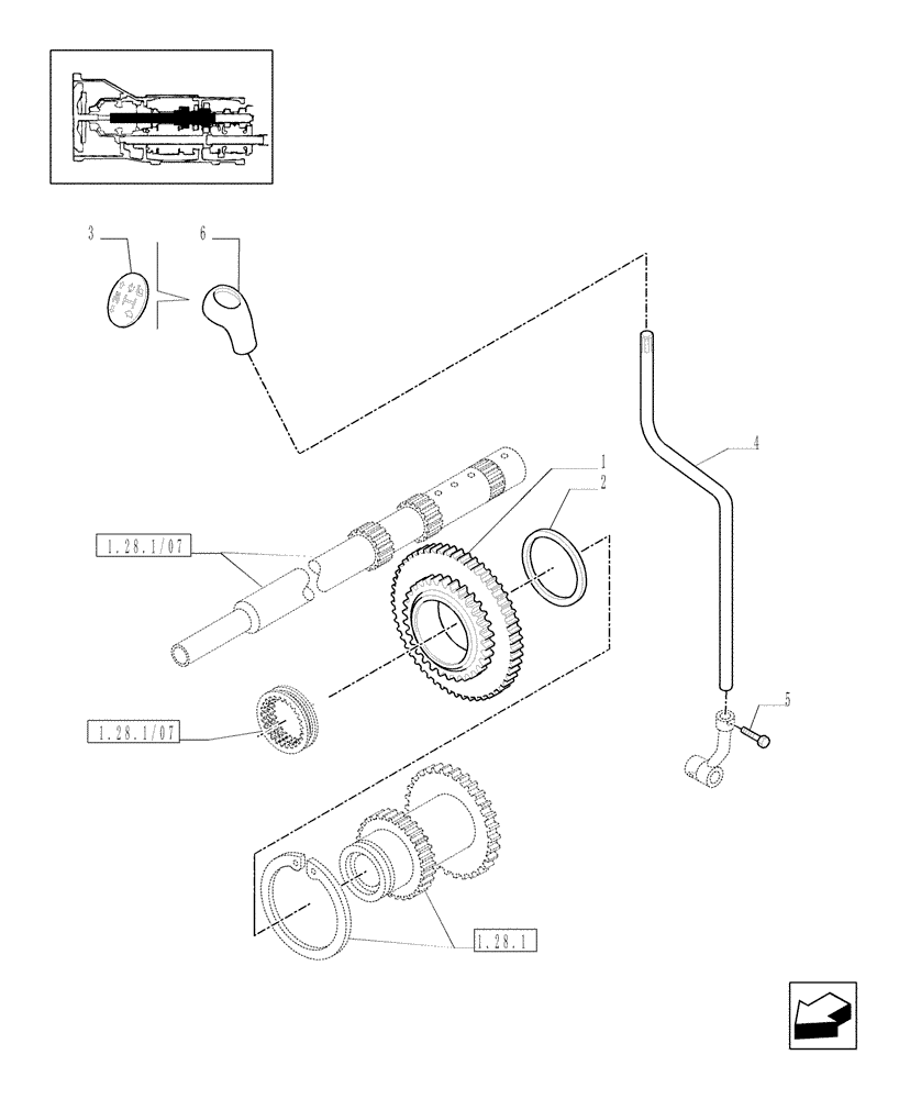 Схема запчастей Case IH JX1085C - (1.32.3) - (VAR.111) 44X16 (30 KM/H) TRANS. W/SYNC. GEAR & SYNC. SHUT.,W/CREEP SPEEDS FOR MECH SPL- DRIV GEAR (03) - TRANSMISSION