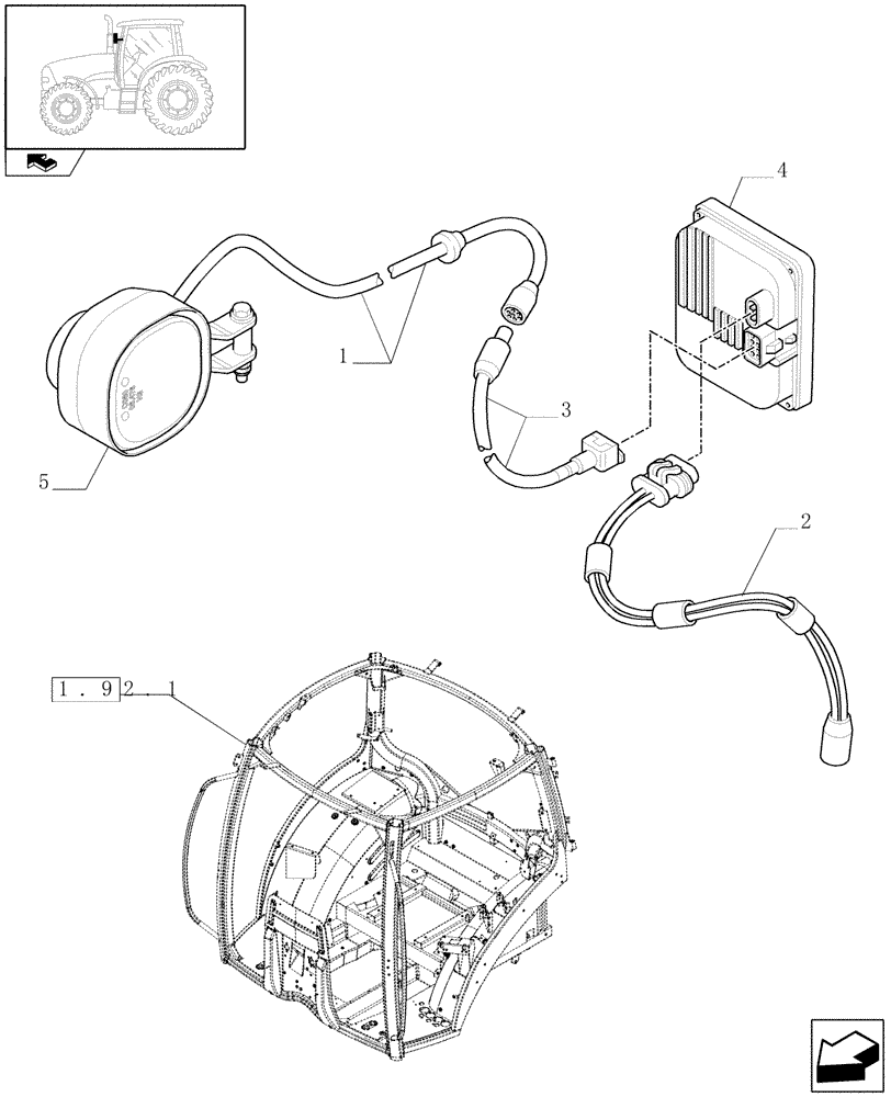 Схема запчастей Case IH PUMA 165 - (1.75.7/07) - (VAR.269) GRABRAIL MOUNTED HID XENON WORKLIGHTS (06) - ELECTRICAL SYSTEMS