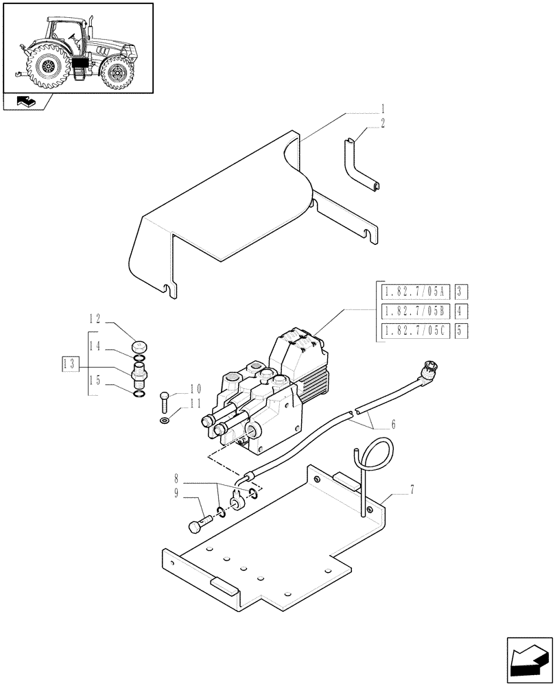 Схема запчастей Case IH PUMA 165 - (1.82.7/05[01]) - (VAR.108-109-110) ELECTRONIC MID MOUNTED VALVES - COVER, SUPPORT AND PIPES (07) - HYDRAULIC SYSTEM