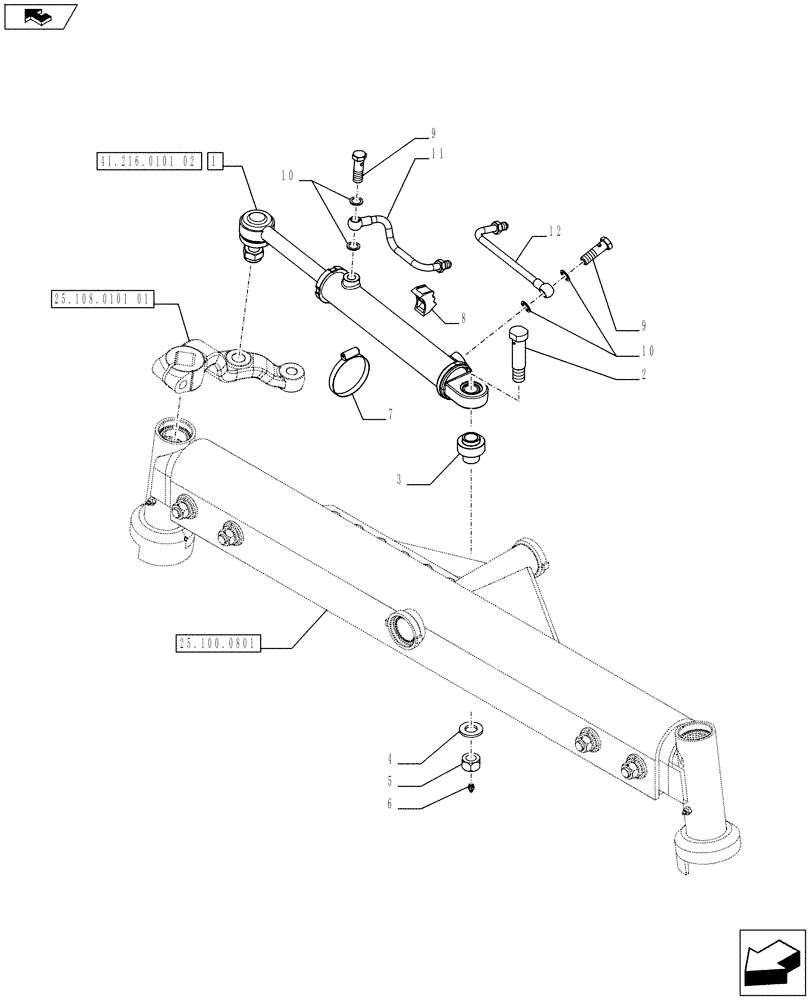 Схема запчастей Case IH FARMALL 65C - (41.216.0101[01]) - 2WD FRONT AXLE - HYDRAULIC STEERING CYLINDER (VAR.330581) (41) - STEERING