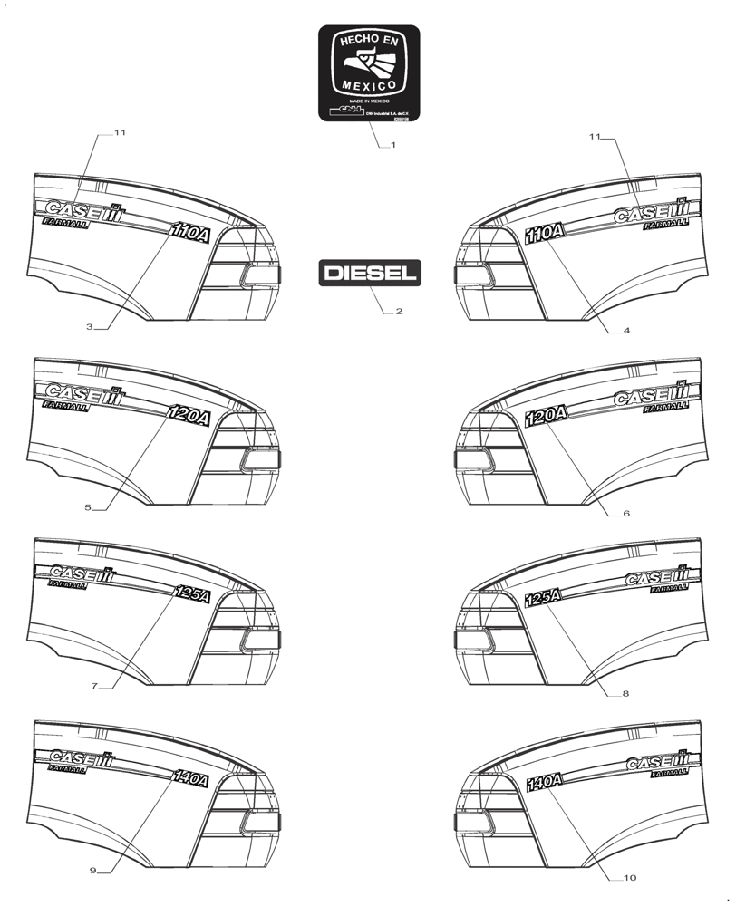Схема запчастей Case IH FARMALL 110A - (90.108.AB) - DECALS, IDENTIFICATION (90) - PLATFORM, CAB, BODYWORK AND DECALS