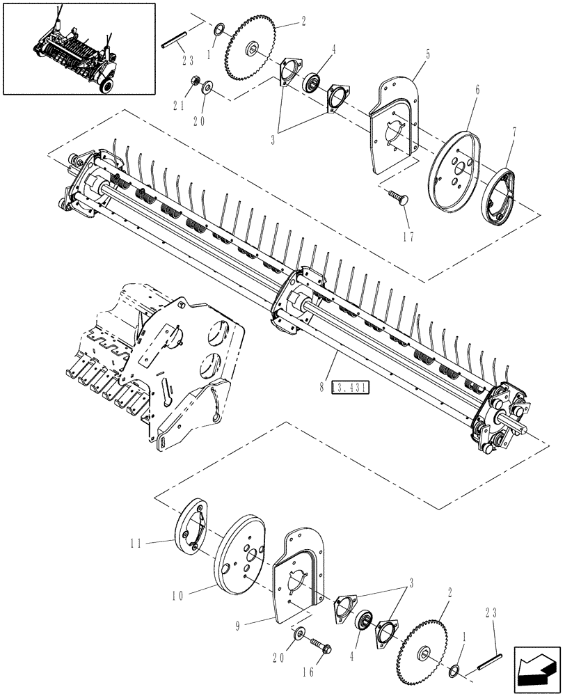 Схема запчастей Case IH RBX453 - (13.436) - 2M WIDE PICKUP, REEL DRIVE, ROTOR (13) - FEEDER