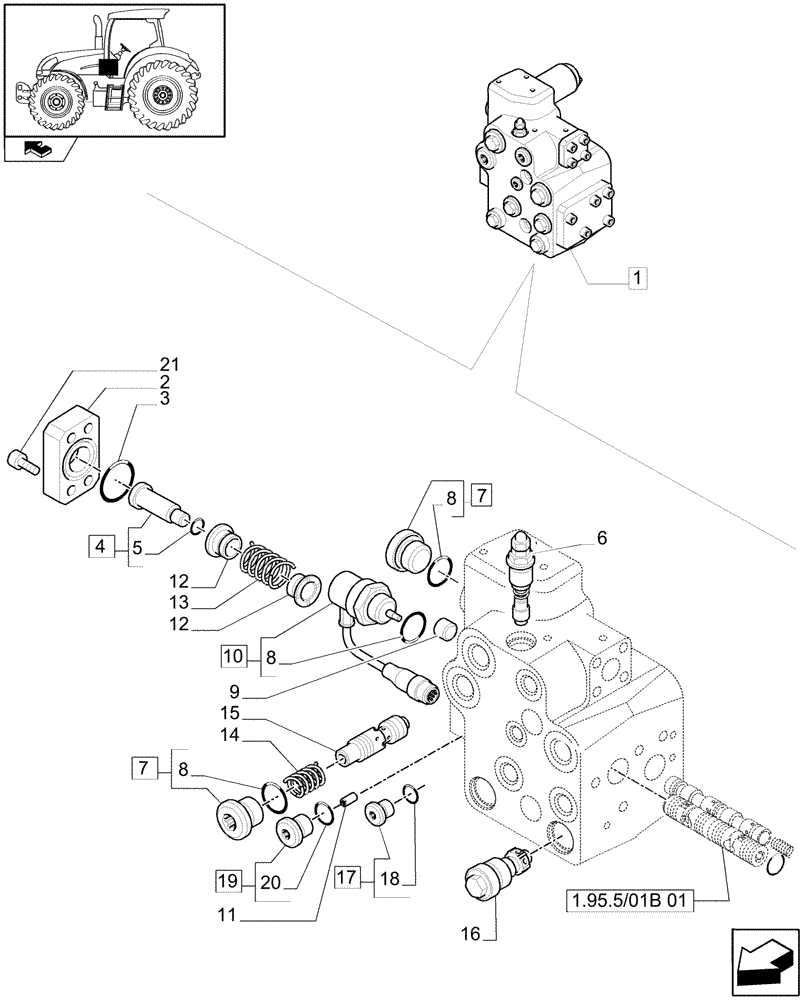 Схема запчастей Case IH PUMA 195 - (1.42.0/02A[02]) - VALVE - BREAKDOWN - D5420 (04) - FRONT AXLE & STEERING
