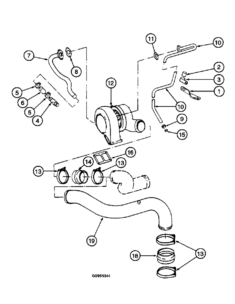 Схема запчастей Case IH DT-466 - (9E-174) - TURBOCHARGER AND CONNECTIONS, 5288 AND 5488 TRACTORS 