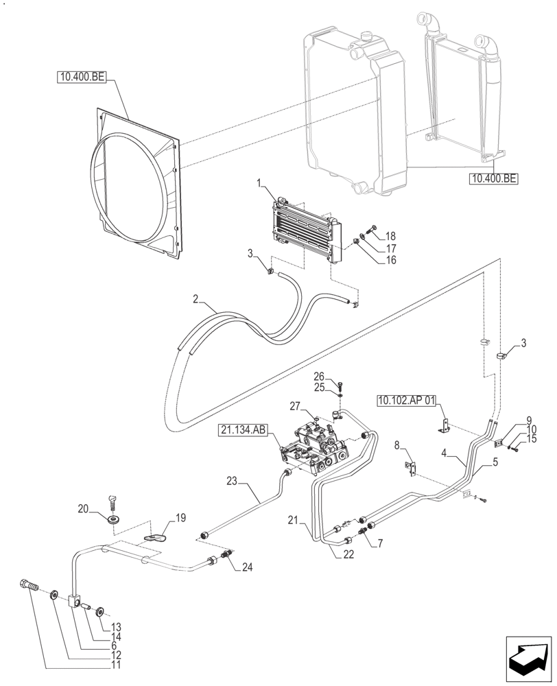 Схема запчастей Case IH FARMALL 110A - (21.109.AD[02]) - COOLING SYSTEM - OIL - POWER SHUTTLE (21) - TRANSMISSION