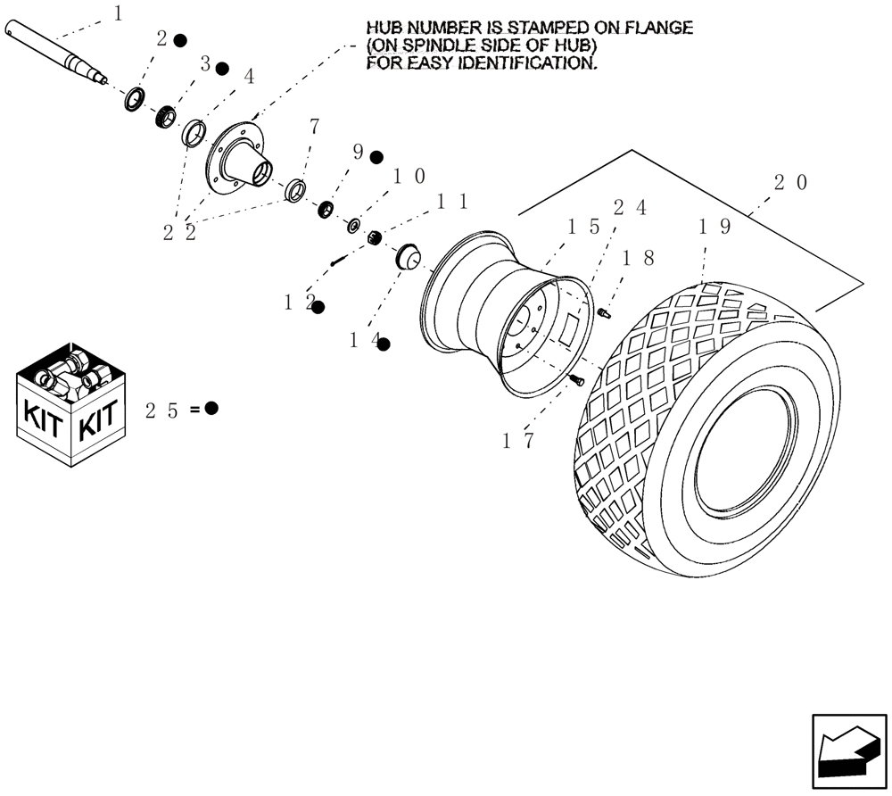 Схема запчастей Case IH 2230 - (44.103.08) - FRONT DUAL CASTER WHEEL ASSEMBLY - 614 HUB AND SPINDLE (44) - WHEELS