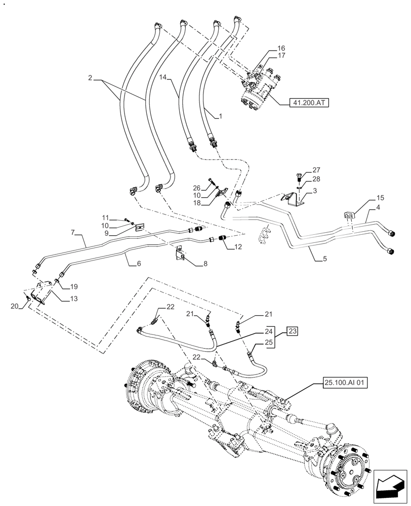 Схема запчастей Case IH FARMALL 120A - (41.200.AO[01]) - POWER STEERING LINES MECHANICAL/POWER SHUTTLE 4 CYL. - 2WD/4WD (41) - STEERING