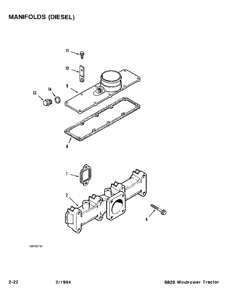 Схема запчастей Case IH 8820 - (2-22) - INTAKE AND EXHAUST MANIFOLDS, DIESEL (02) - ENGINE