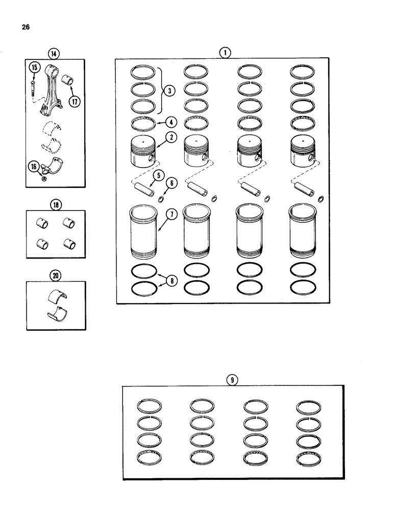 Схема запчастей Case IH 1845B - (026) - PISTONS & CONNECTING RODS, 159 SPARK IGNITION ENGINE (02) - ENGINE