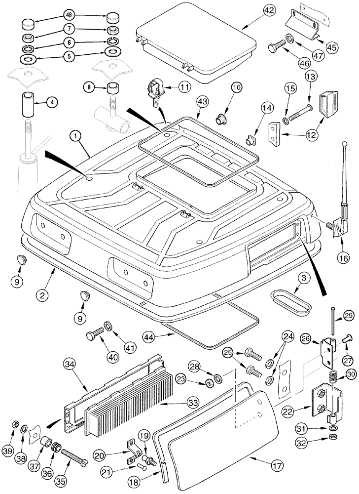 Схема запчастей Case IH MX150 - (09-31) - ROOF WITH HATCH (90) - PLATFORM, CAB, BODYWORK AND DECALS