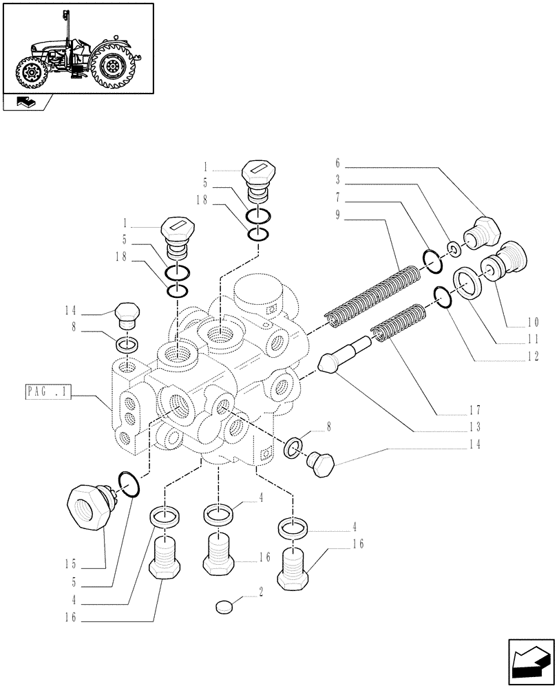 Схема запчастей Case IH FARMALL 75C - (1.33.1/05[02]) - REAR MECH. DIFF. LOCK FOR POWER SHUTTLE - SOLENOID VALVE CAPS (VAR.332381) (04) - FRONT AXLE & STEERING
