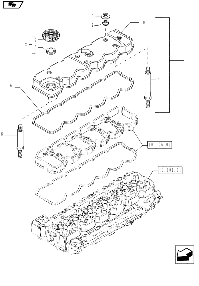 Схема запчастей Case IH MAGNUM 210 - (10.101.02) - CYLINDER HEAD COVERS (10) - ENGINE