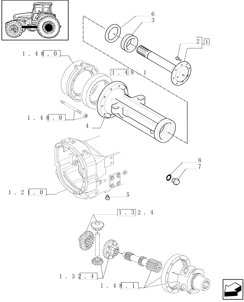 Схема запчастей Case IH JX90U - (1.48.1/04) - (VAR.449) PADDY FIELD VERSION - SIDE REDUCTION GEAR BOX, SHAFT (05) - REAR AXLE