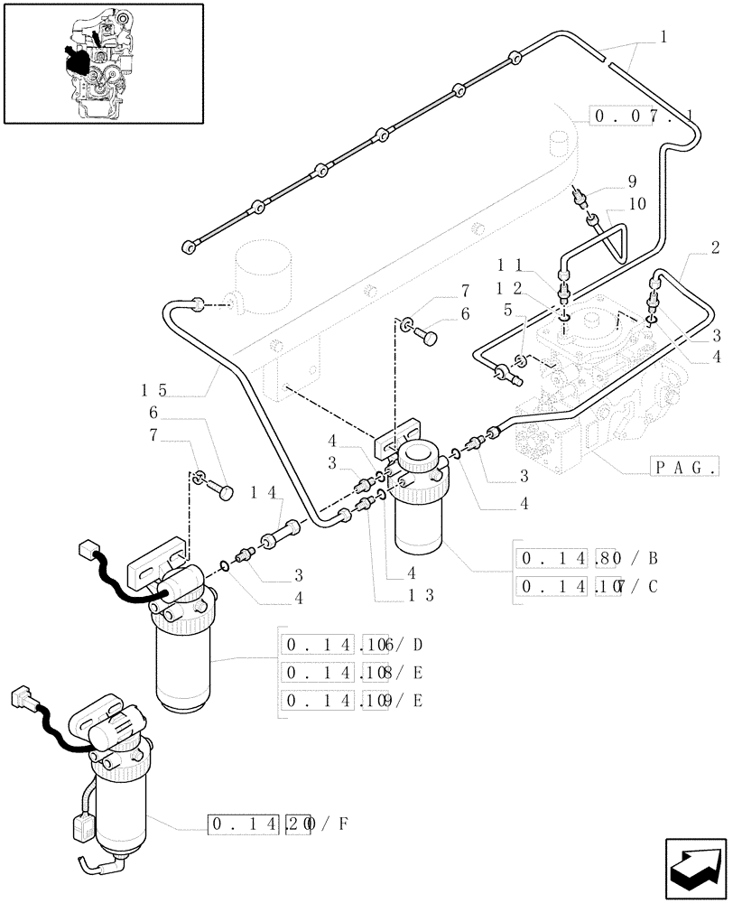 Схема запчастей Case IH MXM130 - (0.14.0[03]) - 2 FILTERS FUEL SYSTEM (01) - ENGINE