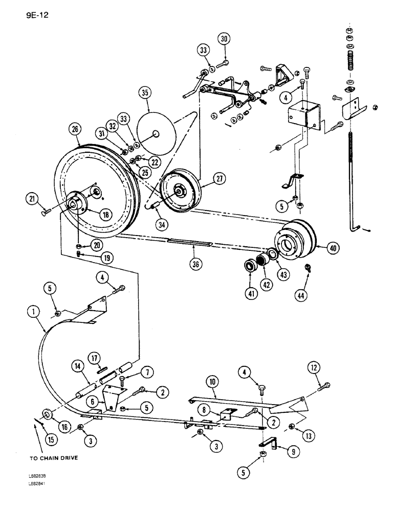 Схема запчастей Case IH 1640 - (9E-12) - GRAIN TANK UNLOADER BELT DRIVE (17) - GRAIN TANK & UNLOADER