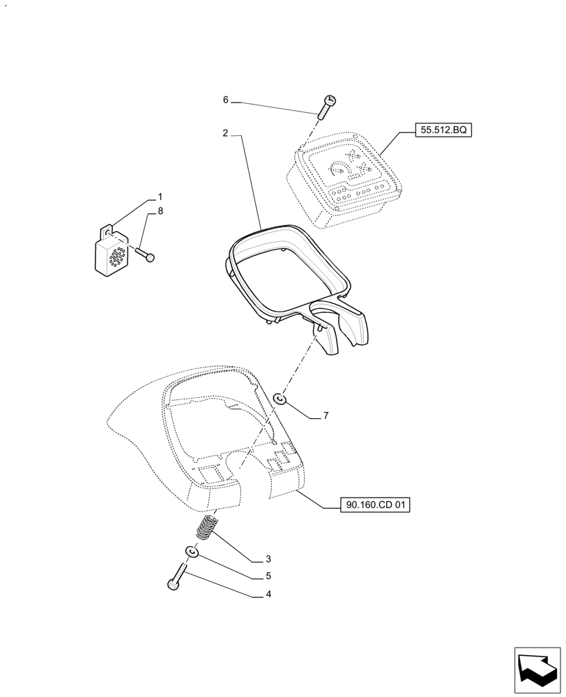 Схема запчастей Case IH FARMALL 110A - (90.160.AO[01]) - INSTRUMENT CLUSTER - ELECTRONIC CONTROLS (90) - PLATFORM, CAB, BODYWORK AND DECALS